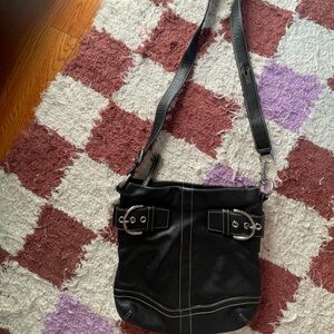 Stylish Black Shoulder Leather Coach Bag